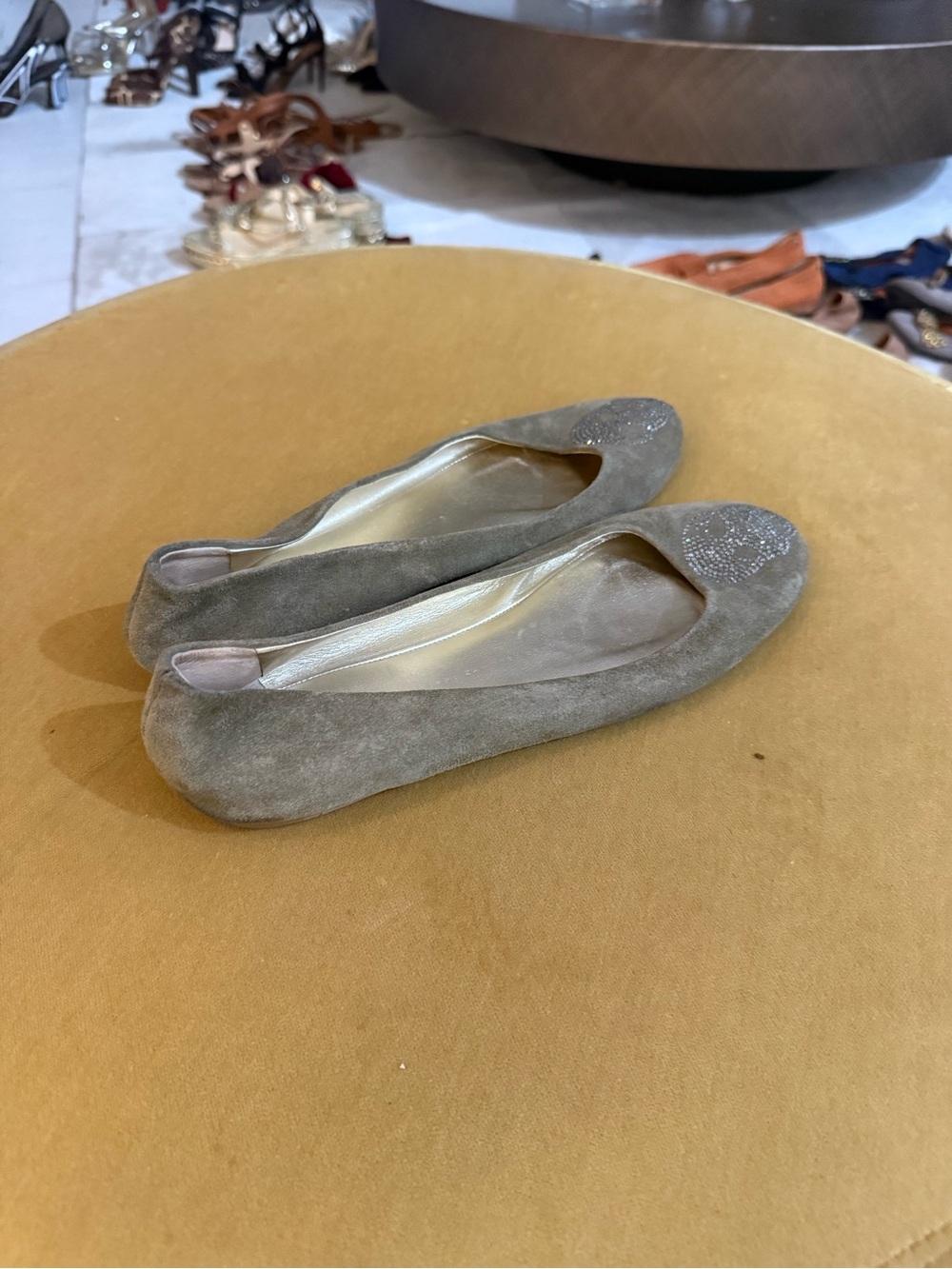 Giuseppe Zanotti Gray Suede Ballet Flats with Crystal Skull - Picture 2 of 8